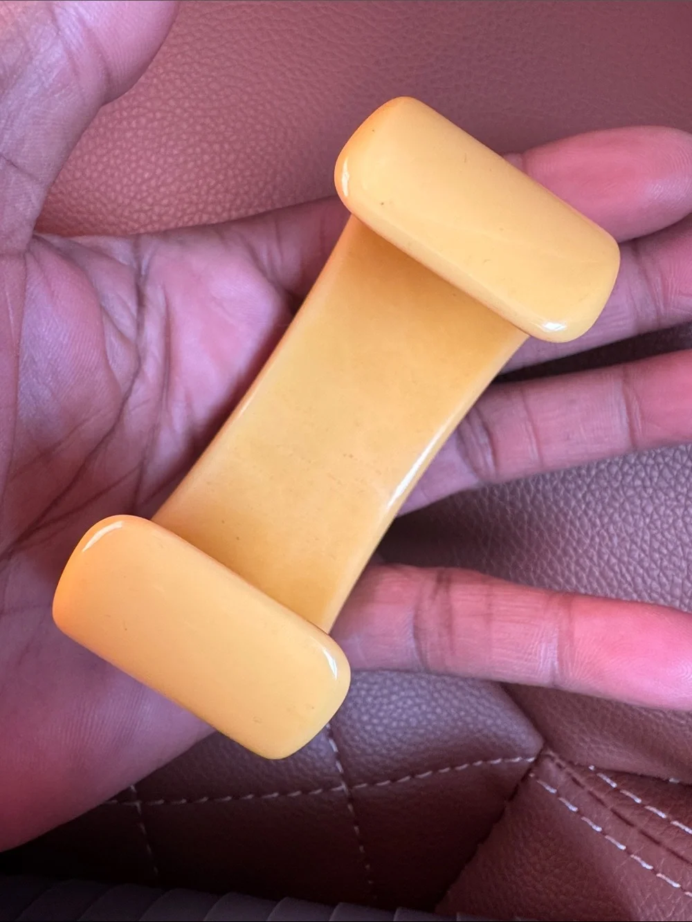 Yellow Carved Bakelite Cuff Bracelet Rare
